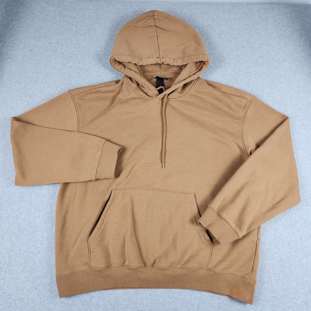 H&M Hoodie Mens XL Brown Fleece Lined Kangaroo Pocket Loose Fit Long Sleeve